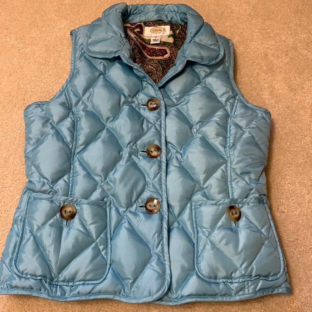 Talbots Petites blue quilted button up down vest size S